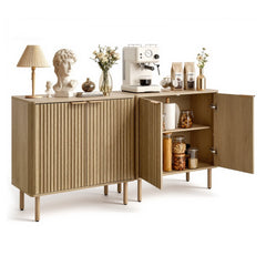 VEVOR Coffee Bar Cabinet, Mid Century Fluted Coffee Bar Table with 2-Tier Storage, Buffet Stand Cabinet with 4 Barn