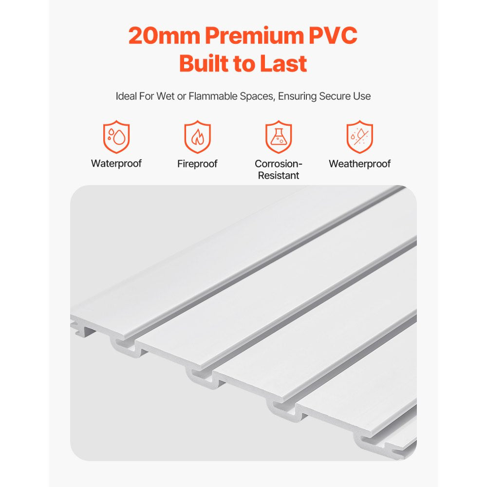 VEVOR Slat Wall Paneling, 8 x 4 ft, PVC Garage Slatwall with Modular Design, White Slat Wall Easy-to-Install Adjustable