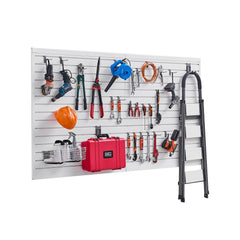 VEVOR Slat Wall Paneling, 8 x 4 ft, PVC Garage Slatwall with Modular Design, White Slat Wall Easy-to-Install Adjustable