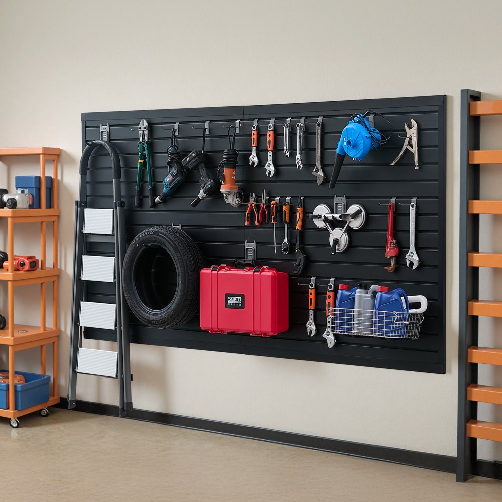 VEVOR Slat Wall Paneling, 8 x 4 ft, PVC Garage Slatwall with Modular Design, Black Slat Wall Easy-to-Install Adjustable