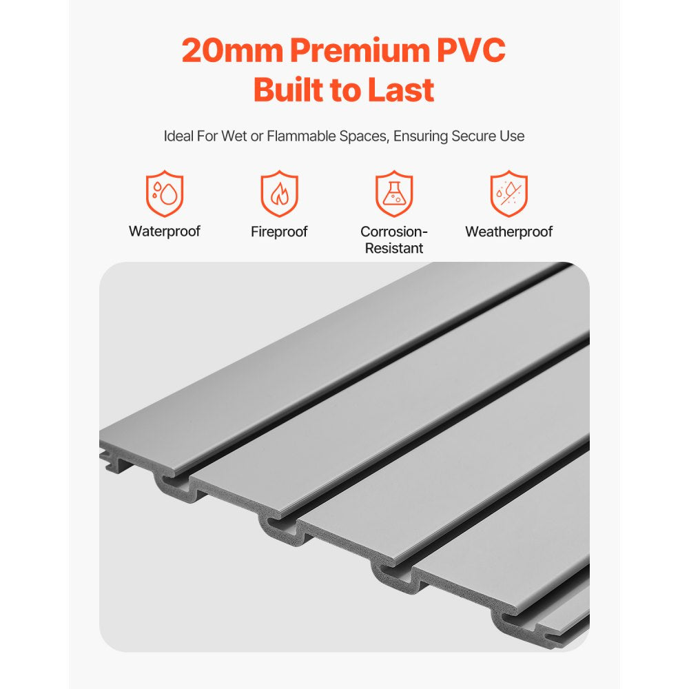 VEVOR Slat Wall Paneling, 8 x 4 ft, PVC Garage Slatwall with Modular Design, Grey Slat Wall Easy-to-Install Adjustable