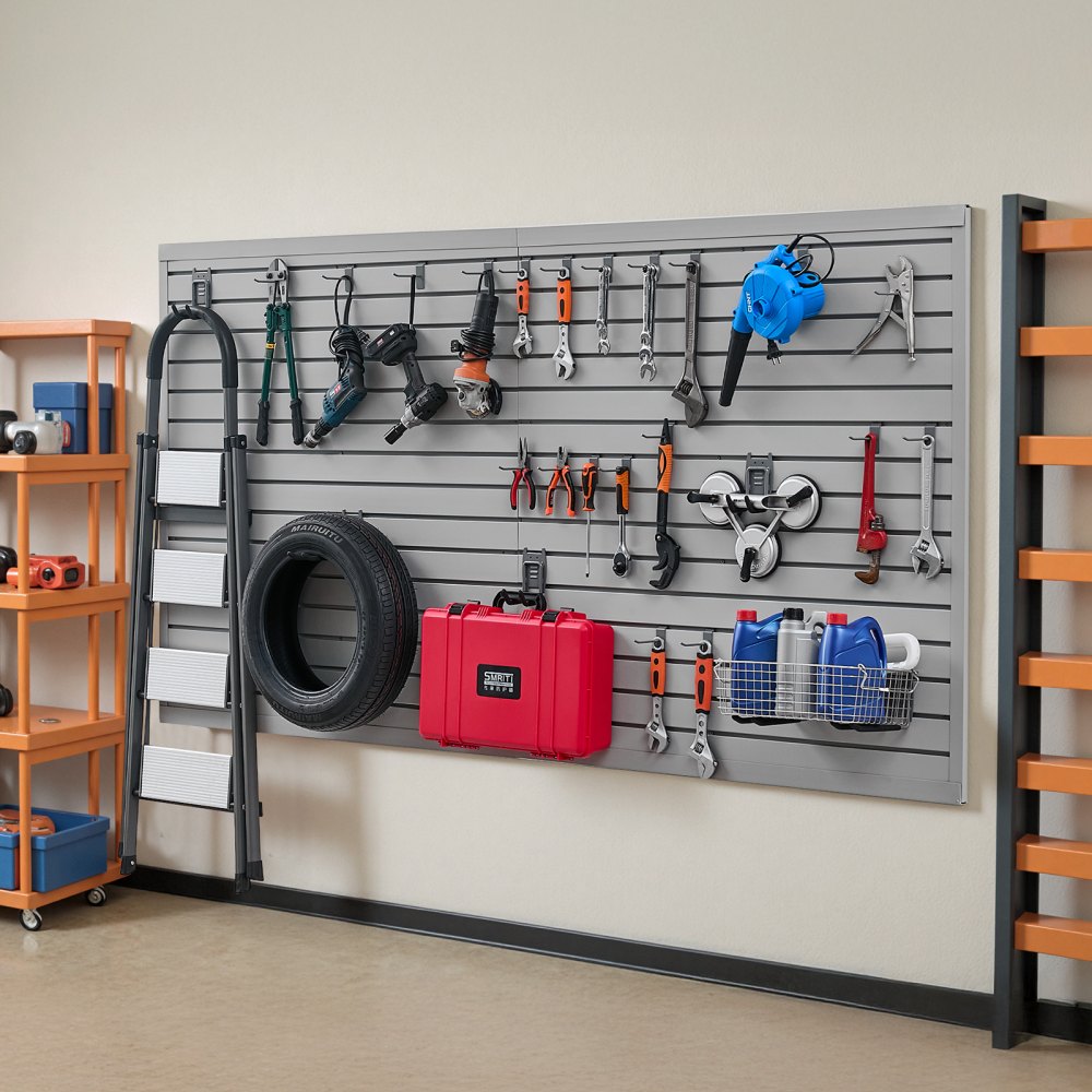 VEVOR Slat Wall Paneling, 8 x 4 ft, PVC Garage Slatwall with Modular Design, Grey Slat Wall Easy-to-Install Adjustable