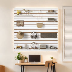VEVOR Slat Wall Paneling, 4 x 4 ft, MDF Garage Slatwall with Modular Design, White Slat Wall Easy-to-Install Adjustable