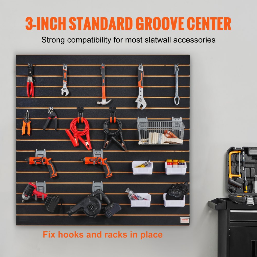 VEVOR Slatwall Panels, 4 ft x 2 ft Black Garage Wall Panels 24"H x 48"L (Set of 2 Panels), Heavy Duty Garage Wall