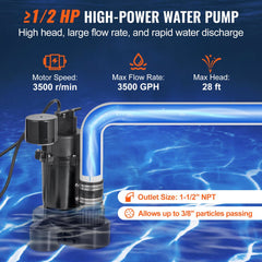 VEVOR Utility Sink Pump, 1/2 HP, 120-Volt, 3500 GPH Flow, 28 ft Head, Under-Sink Sump Pump System with 6 Gallon Basin