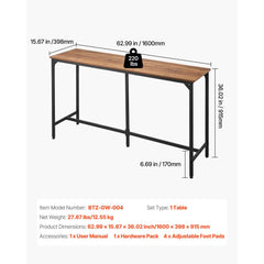 VEVOR Bar Table, 1PCS 63″ Kitchen Bar Table, Tall Dining Tables with Rounded Edge, Rectangular High Top Kitchen Tables