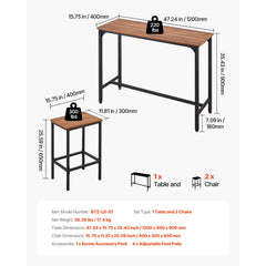 VEVOR Bar Table, 3PCS 47″ Bars Tables Set, Bar Tables and Chair Set with Rounded Edge Design, Rectangular Pub Table