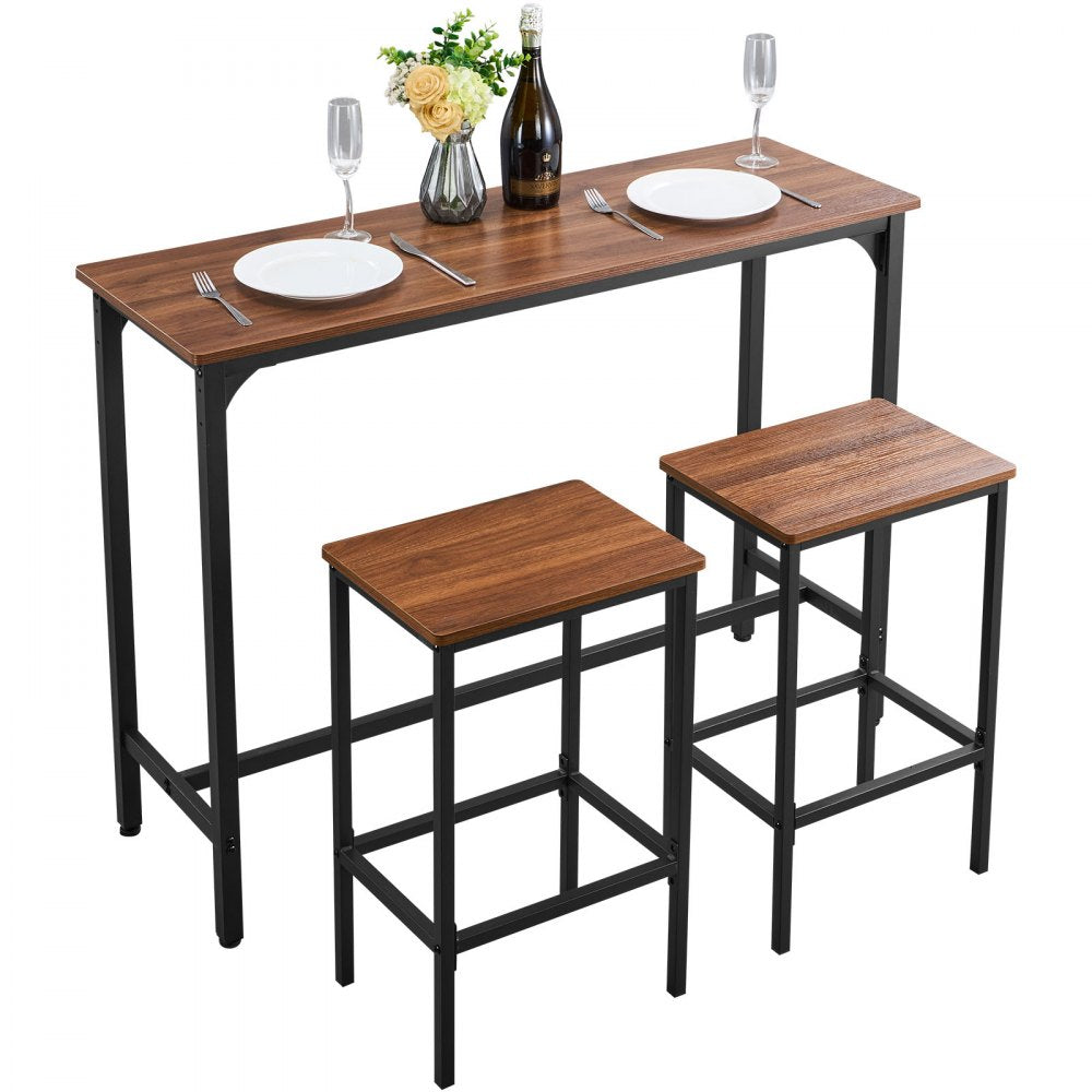 VEVOR Bar Table, 3PCS 47″ Bars Tables Set, Bar Tables and Chair Set with Rounded Edge Design, Rectangular Pub Table