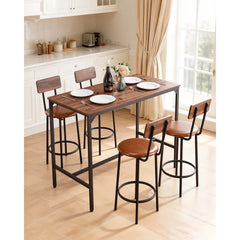 VEVOR Bar Table, 5PCS 47″ Bars Tables Set, Bar Tables and Chair Set with Rounded Edge Design, Rectangular Pub Table