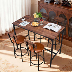 VEVOR Bar Table, 5PCS 47″ Bars Tables Set, Bar Tables and Chair Set with Rounded Edge Design, Rectangular Pub Table