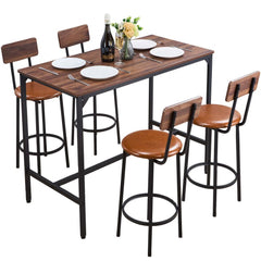 VEVOR Bar Table, 5PCS 47″ Bars Tables Set, Bar Tables and Chair Set with Rounded Edge Design, Rectangular Pub Table