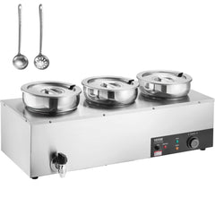 VEVOR Electric Soup Warmer, Three 7.4QT Stainless Steel Round Pot, 1200W Commercial Food Warmer, 86~185°F Adjustable