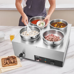 VEVOR Electric Soup Warmer, Four 7.4QT Stainless Steel Round Pot, 1500W Commercial Food Warmer, 86~185°F Adjustable