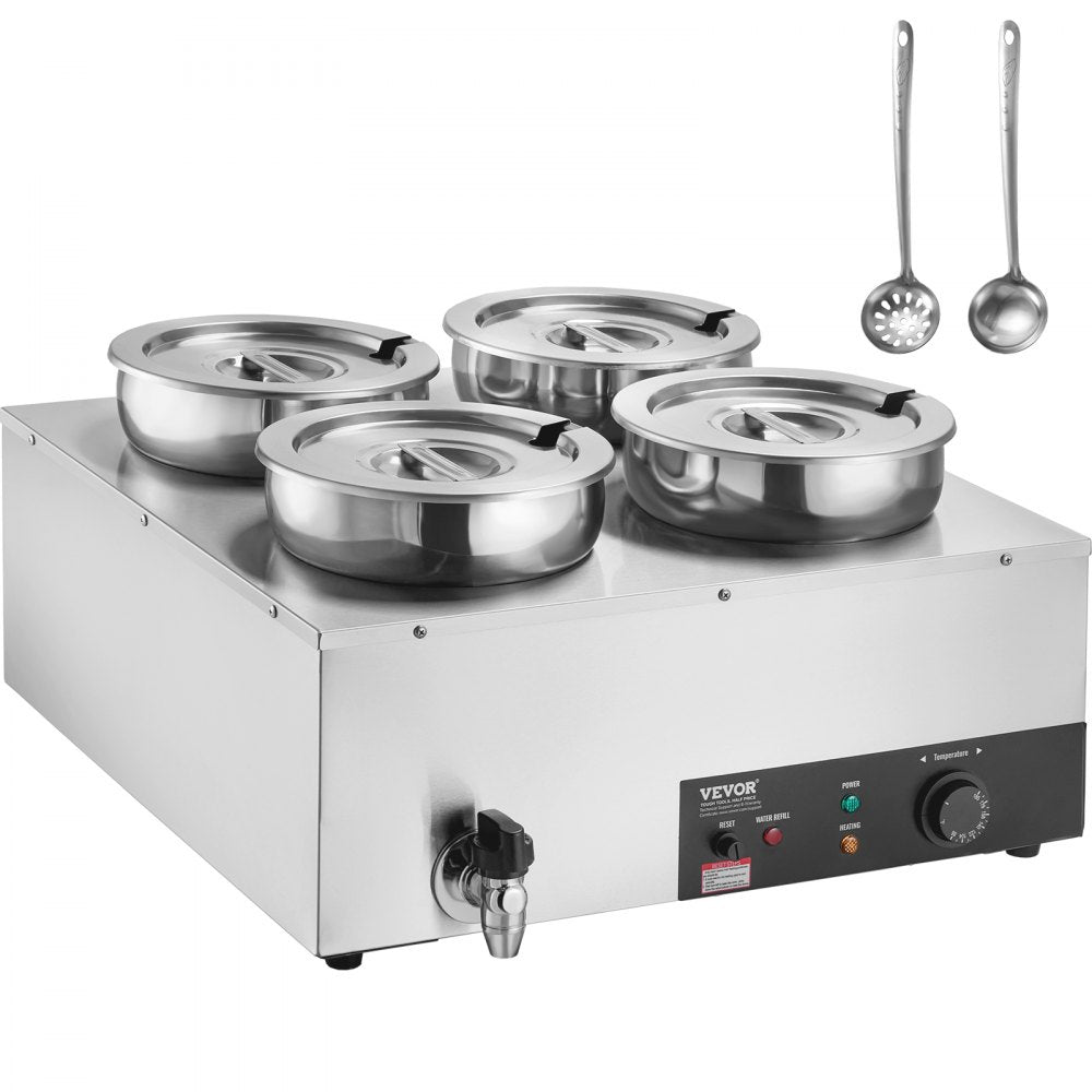 VEVOR Electric Soup Warmer, Four 7.4QT Stainless Steel Round Pot, 1500W Commercial Food Warmer, 86~185°F Adjustable