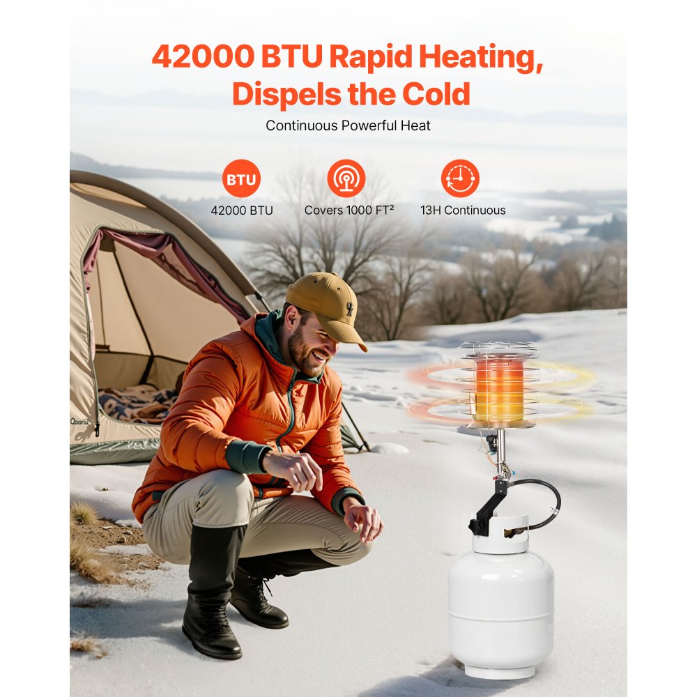 VEVOR Propane Tank Top Heater, 42000 BTU Rapid Heating 360-Degree Infrared Radiant Tank Top Gas Heater, Stepless