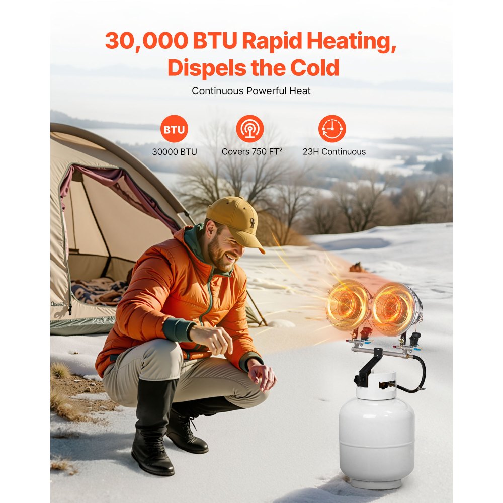 VEVOR Propane Tank Top Heater, 30000 BTU Rapid Heating 180-Degree Infrared Radiant Tank Top Gas Heater, 3 Heat Settings