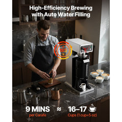 VEVOR Commercial Drip Coffee Maker, 16-17 Cups Machine with 2.5 L Thermal Carafe, Keep Warm for 4 Hours, Stainless