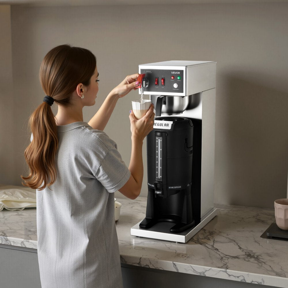 VEVOR Commercial Drip Coffee Maker, 16-17 Cups Machine with 2.5 L Thermal Carafe, Keep Warm for 4 Hours, Stainless