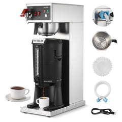 VEVOR Commercial Drip Coffee Maker, 16-17 Cups Machine with 2.5 L Thermal Carafe, Keep Warm for 4 Hours, Stainless