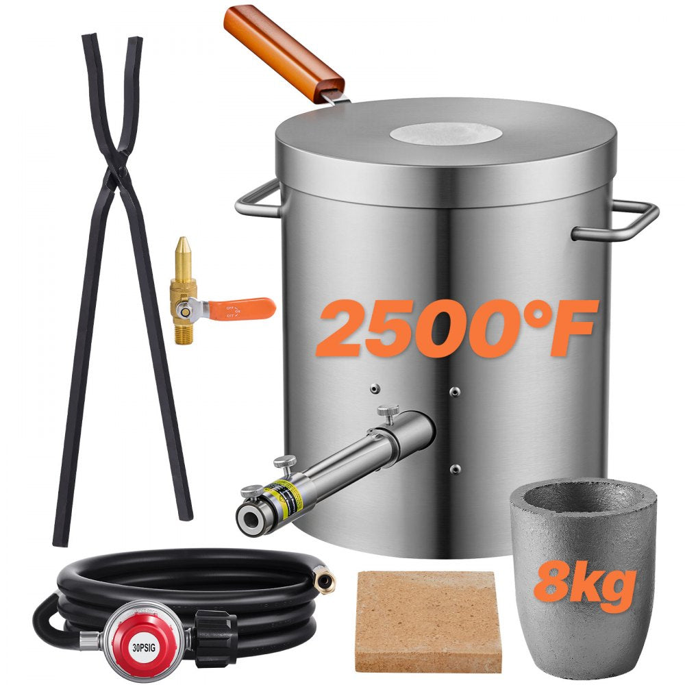 VEVOR Propane Melting Furnace Kit, 8KG/18lbs Gas Metal Melting Furnace Kit, Foundry Home Kiln with Crucible, Tongs