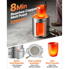 VEVOR Propane Melting Furnace Kit, 12KG Large Capacity Foundry Home Kilns,Stainless Steel Smelter, Blacksmithing Forge
