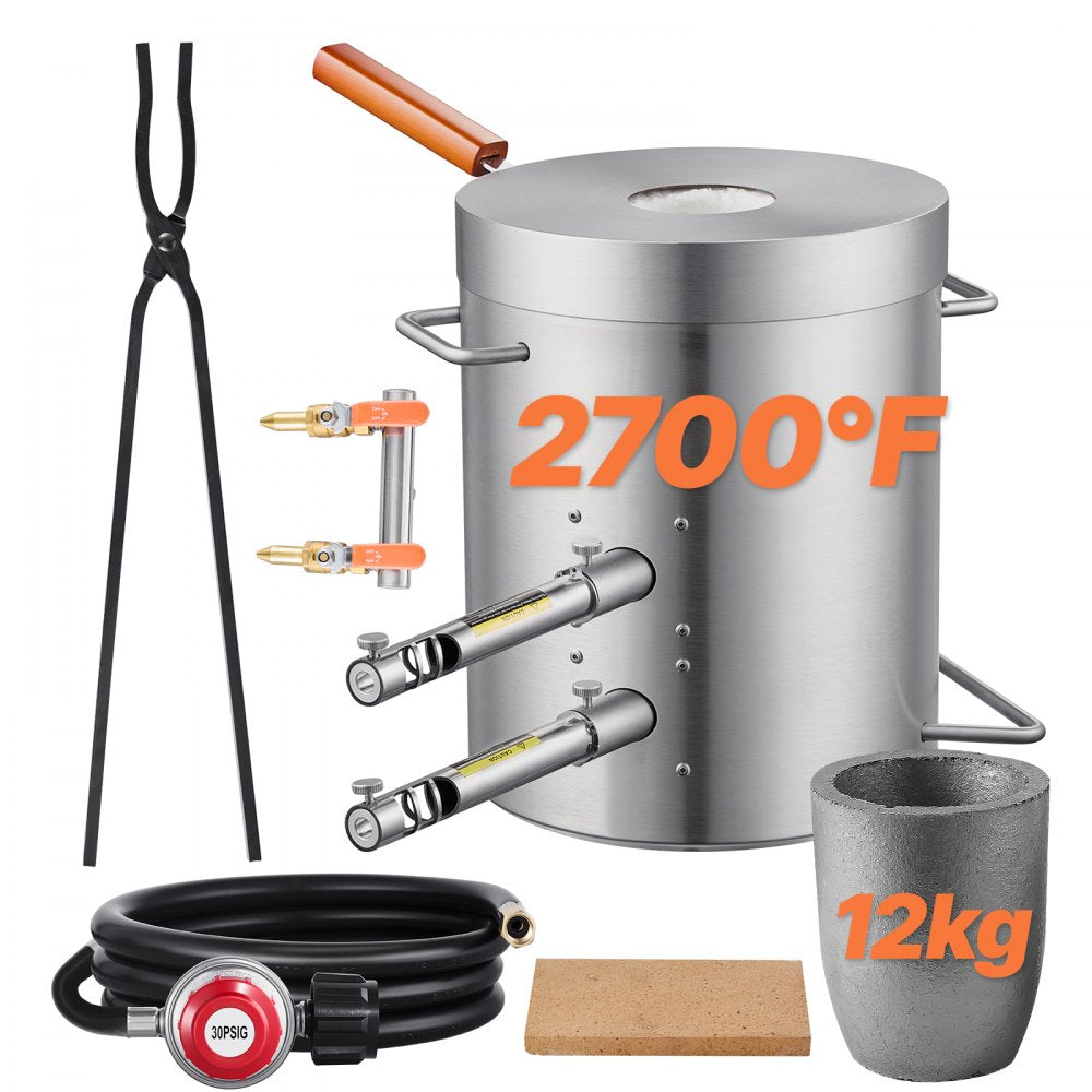 VEVOR Propane Melting Furnace Kit, 12KG Large Capacity Foundry Home Kilns,Stainless Steel Smelter, Blacksmithing Forge