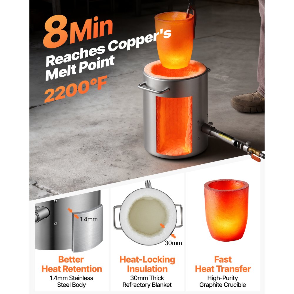 VEVOR 6KG Propane Melting Furnace Kit, Large Capacity Foundry Home Kilns, Blacksmithing Forge with Crucible & Tongs