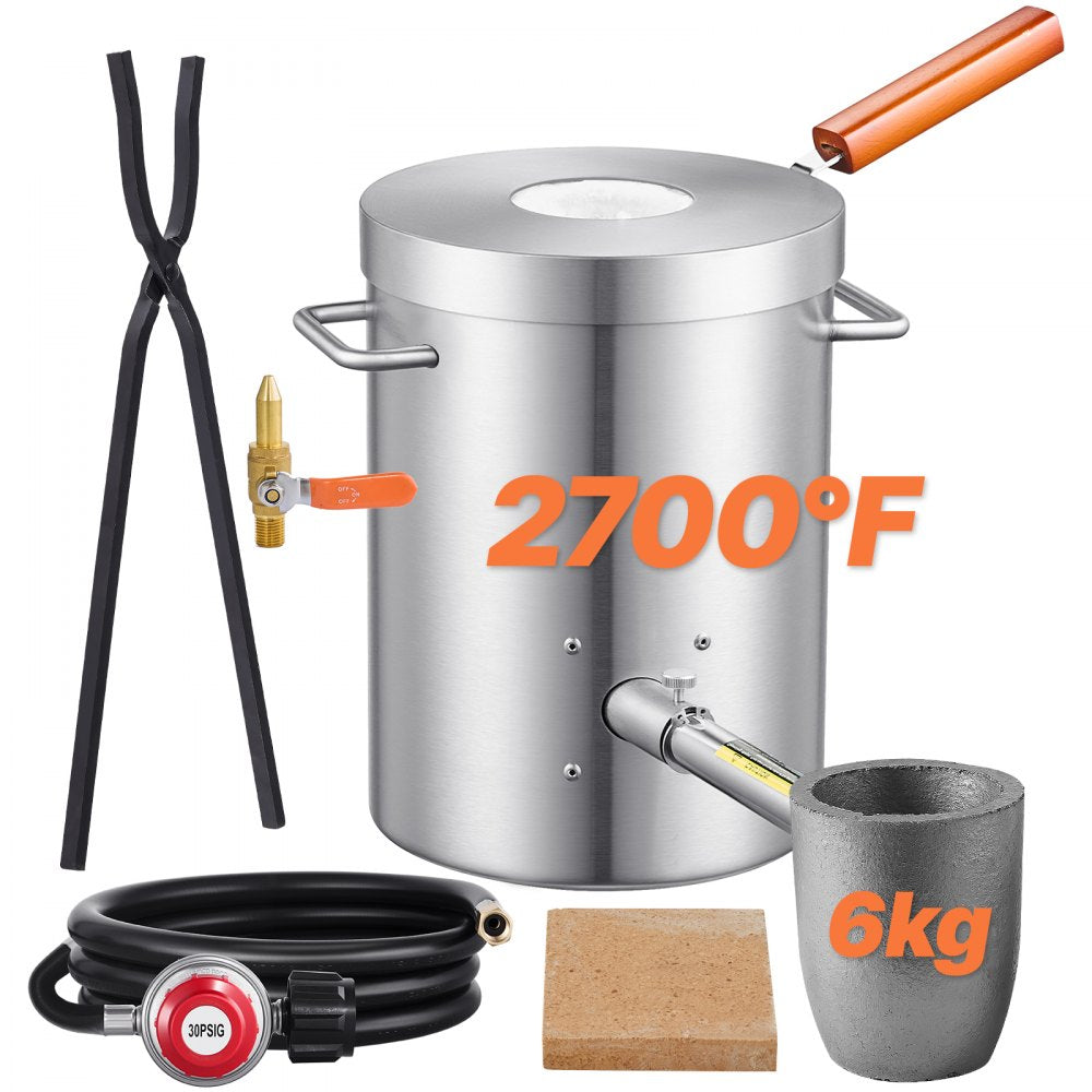 VEVOR 6KG Propane Melting Furnace Kit, Large Capacity Foundry Home Kilns, Blacksmithing Forge with Crucible & Tongs
