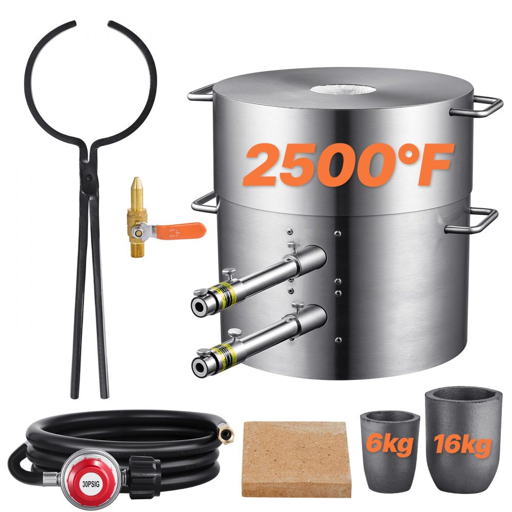VEVOR Propane Melting Furnace Kit, 16KG/35lbs Gas Metal Melting Furnace Kit, Dual Burner Foundry Home Kiln with