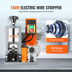 VEVOR Electric Cable Stripping Tool, 0.06''-1.18'' Motorized Wire Stripper, 180 W, 60 ft/min, with Clear Depth Gauge