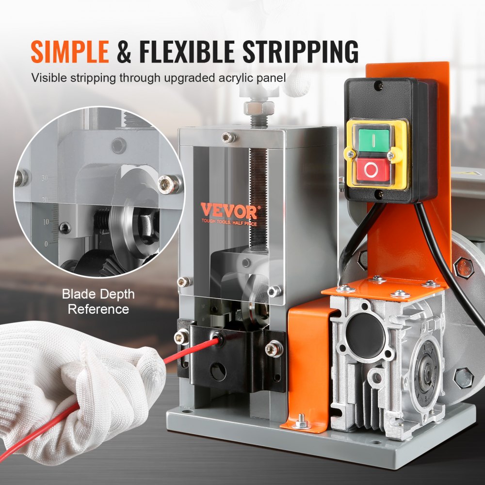 VEVOR Electric Cable Stripping Tool, 0.06''-1.18'' Motorized Wire Stripper, 180 W, 60 ft/min, with Clear Depth Gauge