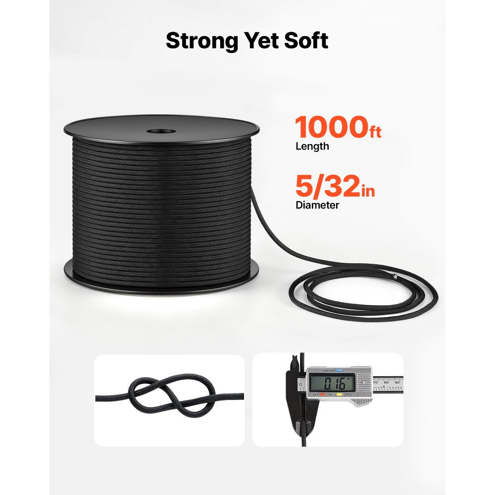 VEVOR Paracord Rope 5/32 in x 1000 ft Nylon Parachute Cord 550 Tactical, Survival Cord, Heavy Duty 7 Strand, 600 lbs