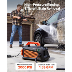 VEVOR Electric Pressure Washer, 2000 Max PSI 1.59 Max GPM, Portable Power Washer with 4 Nozzles, Metal Extension Wand