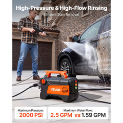 VEVOR Electric Pressure Washer, 1958 Max PSI 2.5 Max GPM, Portable Power Washer with 4 Nozzles, Metal Extension Wand