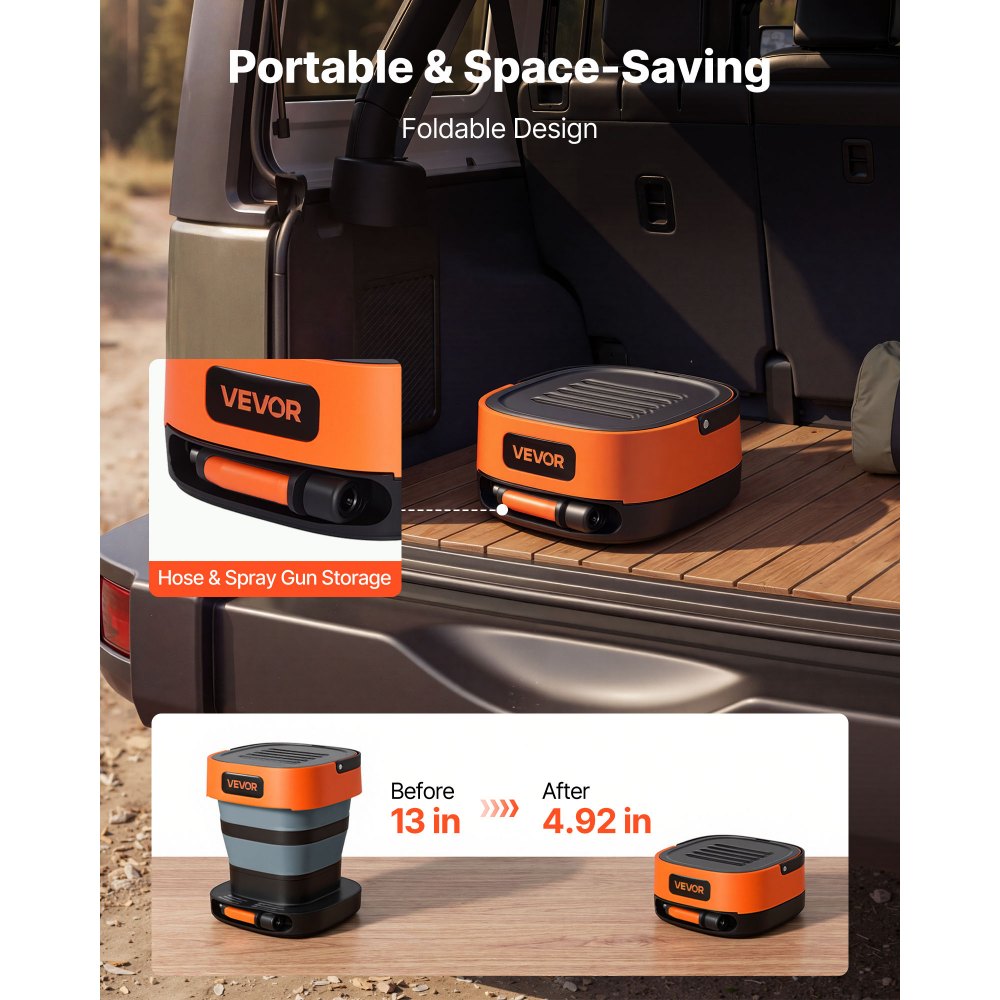VEVOR Portable Cordless Pressure Washer with 2.64 Gal Tank, Foldable Power Washer 109 Max PSI, 3 Nozzles, Magnetic