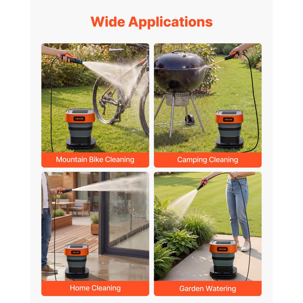 VEVOR Portable Cordless Pressure Washer with 2.64 Gal Tank, Foldable Power Washer 109 Max PSI, 3 Nozzles, Magnetic