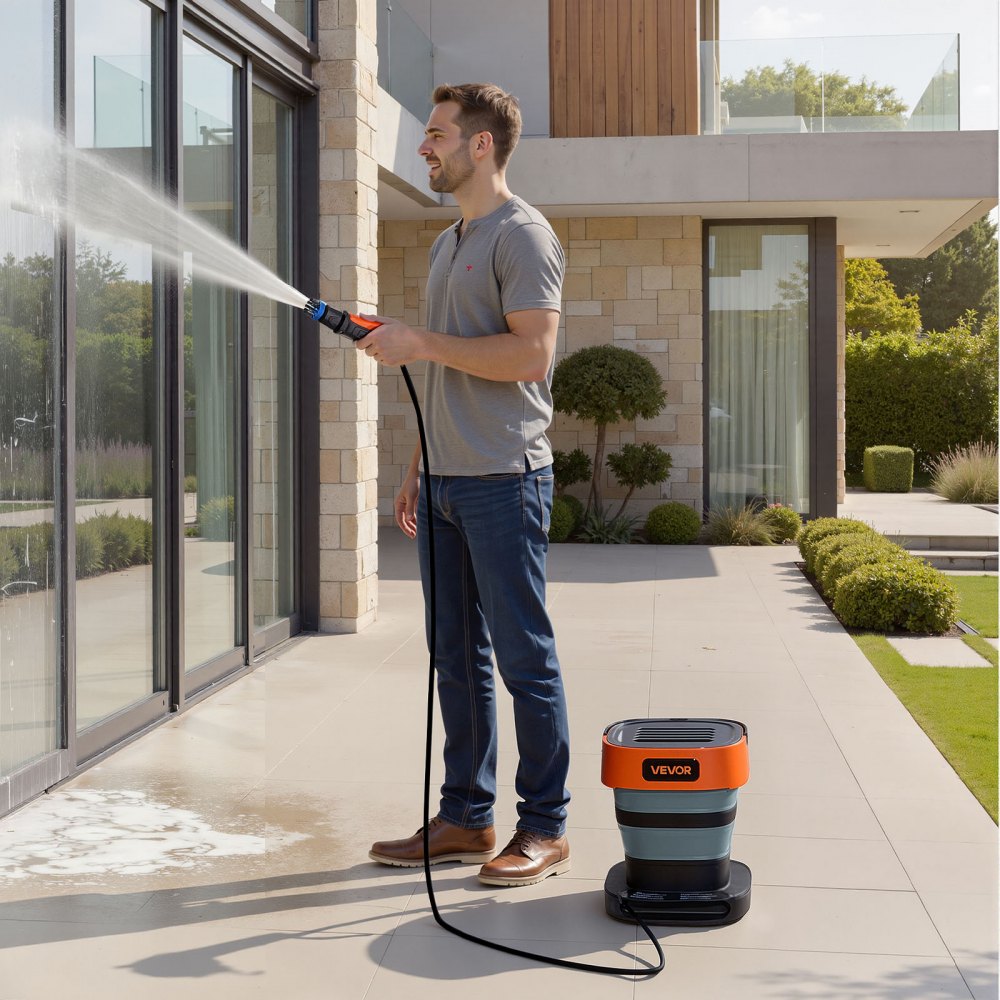 VEVOR Portable Cordless Pressure Washer with 2.64 Gal Tank, Foldable Power Washer 109 Max PSI, 3 Nozzles, Magnetic