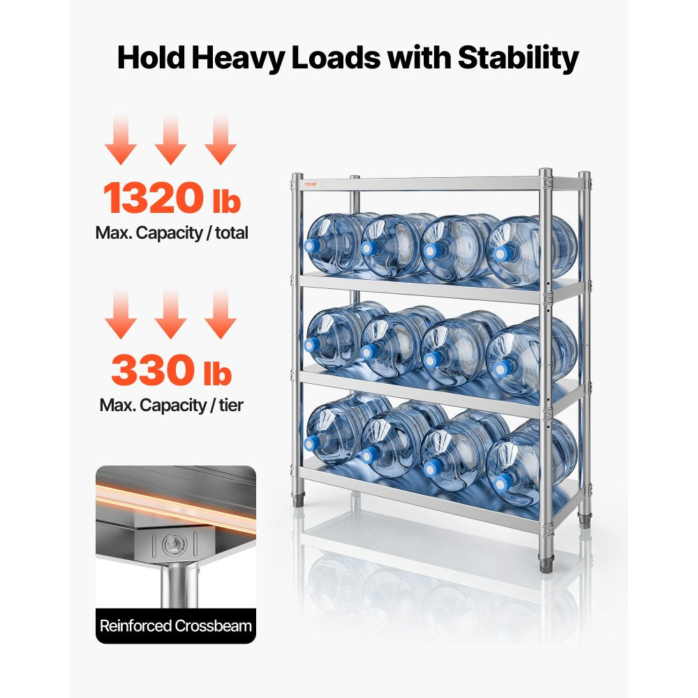 VEVOR Stainless Steel Shelving 46.8x18.5 Inch 4 Tier Adjustable Shelf Storage Unit Stainless Steel Heavy Duty Shelving