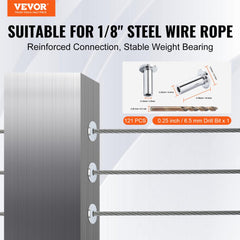 VEVOR 121 Pack T316 Stainless Steel Protector Sleeves for 1/8" Wire Rope Cable Railing, DIY Balustrade T316 Marine