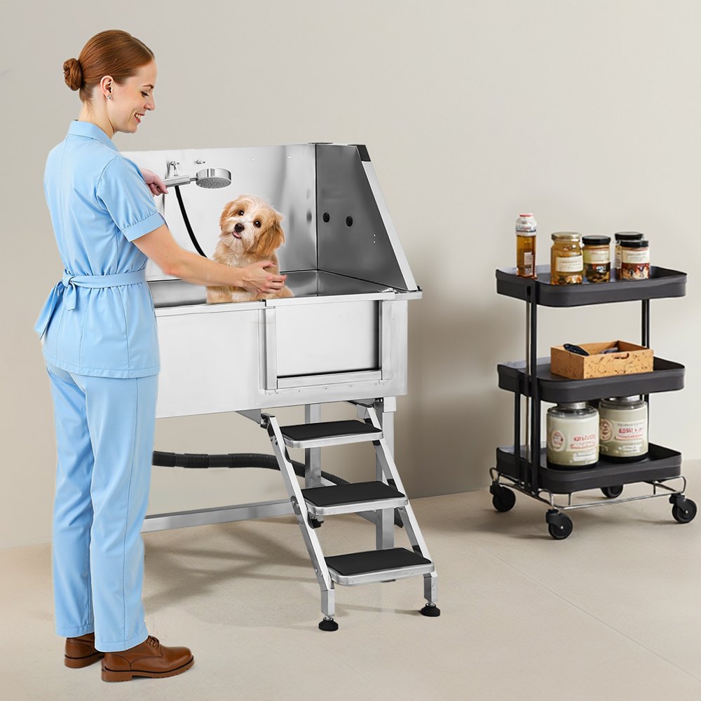 VEVOR 38 Inch Stainless Steel Dog Washing Station, Pet Grooming Tub with Hot & Cold Faucet, Showerhead, Home Wash Sink