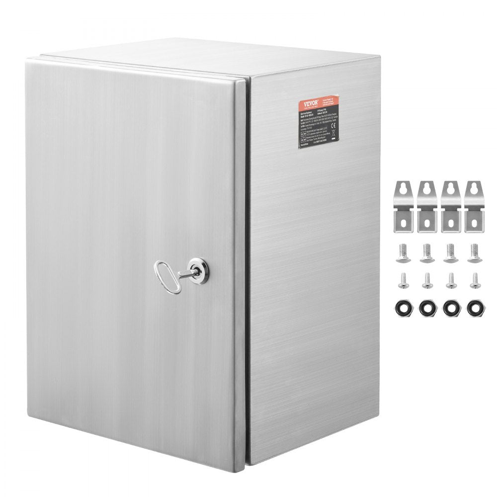 VEVOR Steel Electrical Box, 16"x 12"x 6", 304 Stainless Steel Electrical Enclosure Box, Wall-Mounted Outdoor Electrical