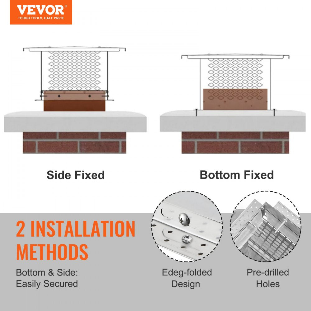 VEVOR Chimney Cap, 12 x 12 inch, 304 Stainless Steel Fireplace Chimney Cover, Not Easily Toppled & Practical