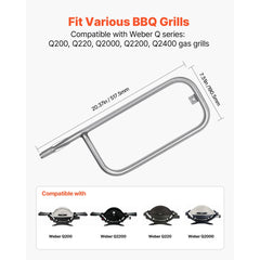 VEVOR Grill Burner Tube for Weber Q200, Q220, Q2000, Q2200, Q2400, 20.5 inch 304 Stainless Steel Tube Burner for Weber
