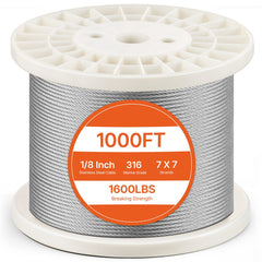 VEVOR Wire Rope Kit, 1/8" 1000 ft 316 Stainless Steel Cable with Cutter and Gloves, 1600 lbs Breaking Strength, 7x7