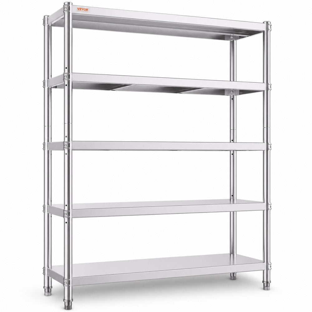 VEVOR Stainless Steel Shelves 48x18.5 Inch 5 Tier Adjustable Shelf Storage Unit Stainless Steel Rack Shelving Heavy