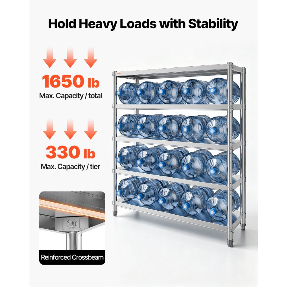 VEVOR Stainless Steel Shelving 60x18.5 Inch 5 Tier Adjustable Shelf Storage Unit Stainless Steel Heavy Duty Shelving