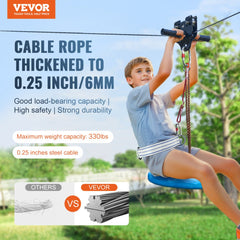 VEVOR Zipline Kit for Kids and Adult, 120 ft Zip Line Kits Up to 500 lb, Backyard Outdoor Quick Setup Zipline