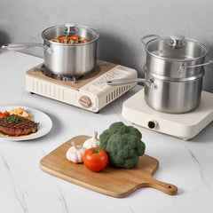 VEVOR 2.5 QT Saucepan with Steamer, Stainless Steel Saucepan with Glass Lid, Multipurpose Nonstick Stainless Steel
