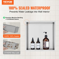 VEVOR 13"x13" No Tile Shower Niche 304 Stainless Steel, Wall-Inserted Niche Recessed Double Shelves, Sealed Waterproof