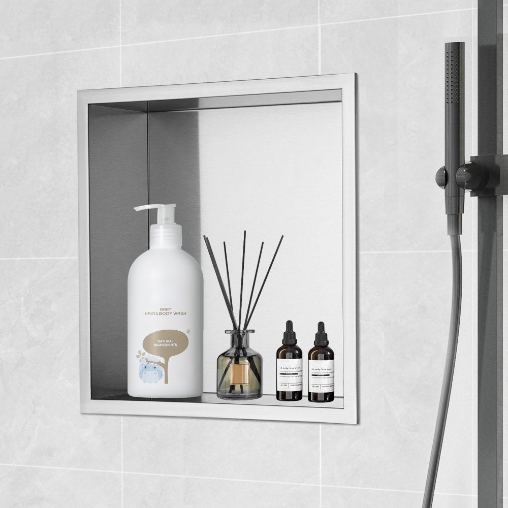 VEVOR 13"x13" No Tile Shower Niche 304 Stainless Steel, Wall-Inserted Niche Recessed Double Shelves, Sealed Waterproof